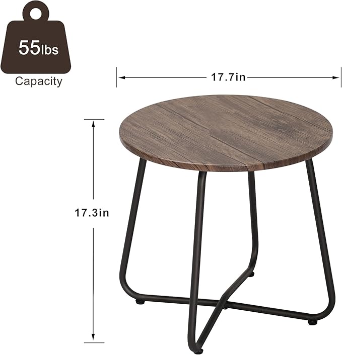 VECELO 17.7 inch Small Round Outdoor Side Table, Patio End Table - Photo 3