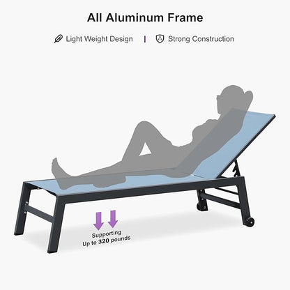 PURPLE LEAF 6-Piece Outdoor Chaise Lounge Oversized Pool Lounge Chairs with Easy-to-Move Wheels and Adjustable Backrest Extra Large Patio Loungers for Poolside Deck Beach Yard Table Included, Teal