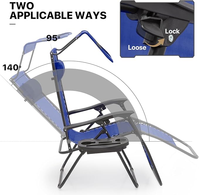 MoNiBloom Patio Zero Gravity Chair Outdoor Recliner Lounger with Canopy Shade and Foot Rest, Cup Holder, 330lbs Capacity - Photo 6