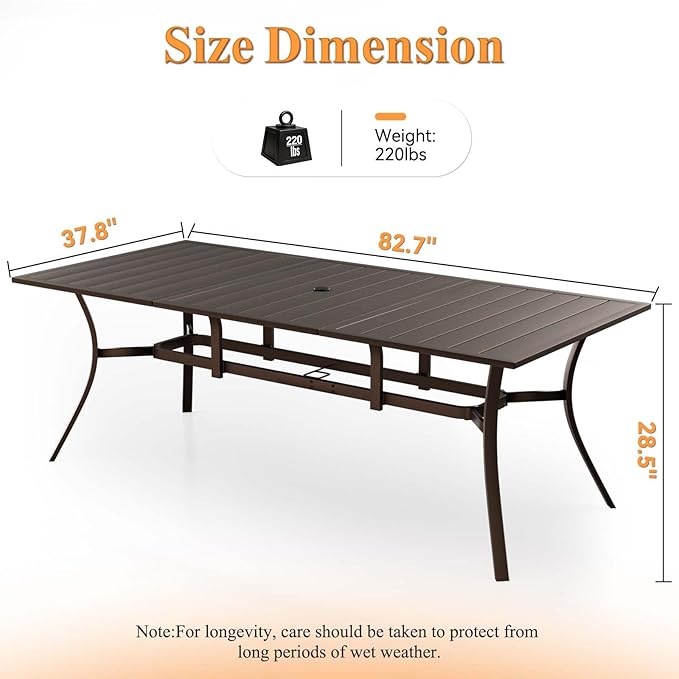 Rectangle Patio Dining Table, 8-Person Metal Outdoor Patio Table with Adjustable Umbrella Hole - Photo 3