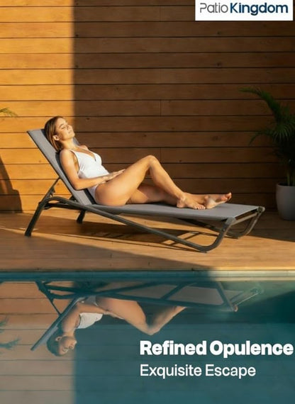Lounge Chair Outdoor, Aluminum Chaise Lounge Outdoor, Lightweight Lounge Chairs for Outside with 5 Adjustable Backrest, Pool Lounger for Poolside, Beach, Balcony, Deck (Grey)