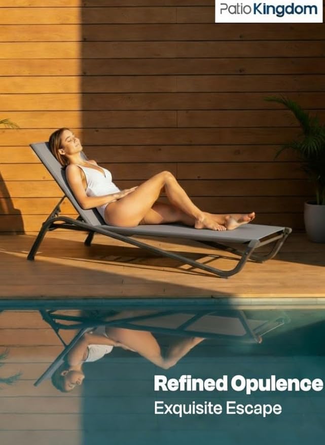 Lounge Chair Set of 2, Aluminum Chaise Lounge Outdoor, Lightweight Lounge Chairs for Outside with 5 Adjustable Backrest - Photo 3