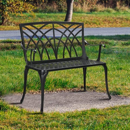 Patio Outdoor Park Loveseat Bench for Garden Porch Deck Made Cast Iron Anti-Rust Aluminum Metal, 2-3 Seater (38 Inch Orchard Back)
