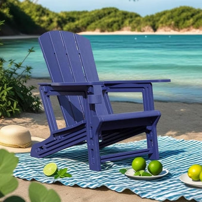 FONTOI Adirondack Chair, Plastic Adirondack Chair with Cup Holder, Outdoor Weather Resistant Lawn Furniture, 400 LBS Capacity Recliner, Garden Backyard Patio Without Screws Install, Navy Blue