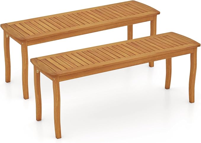 Tangkula Acacia Wood Outdoor Bench, 47" 2-Person Patio Dining Bench with Slatted Seat, Backless Wooden Entryway Bench, Farmhouse Indoor Outdoor Bench for Garden, Poolside, Deck & Park (2,Natural)