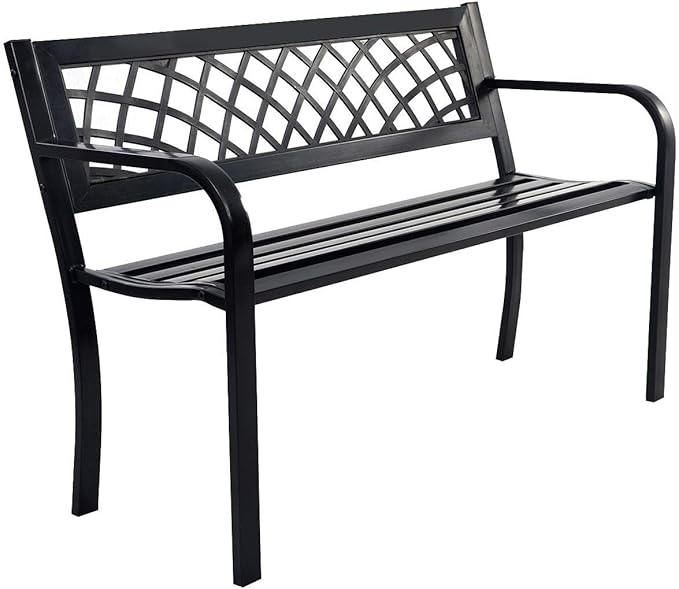 Bench Deck with Steel Frame for Outdoor, Outdoor Bench All Metal Frame Garden Bench for Front Porch, Yard, Lawn, Deck