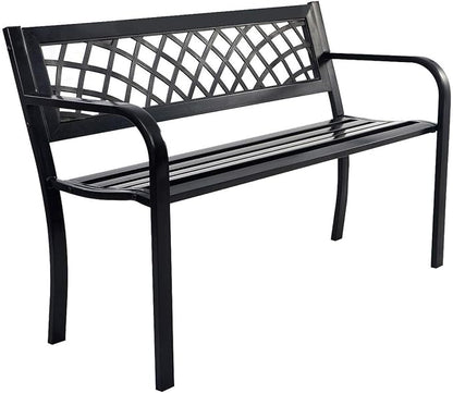 Bench Deck with Steel Frame for Outdoor, Outdoor Bench All Metal Frame Garden Bench for Front Porch, Yard, Lawn, Deck