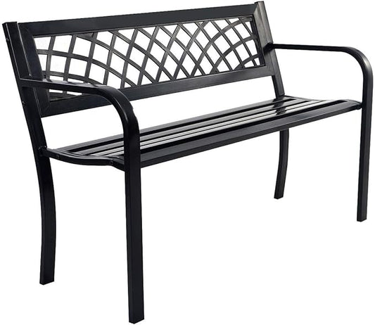 Bench Deck with Steel Frame for Outdoor, Outdoor Bench All Metal Frame Garden Bench for Front Porch, Yard, Lawn, Deck