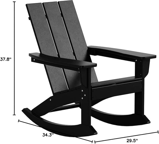 WO WESTIN OUTDOOR HDPE Shoreside Modern Rocking Poly Adirondack Chair,Black
