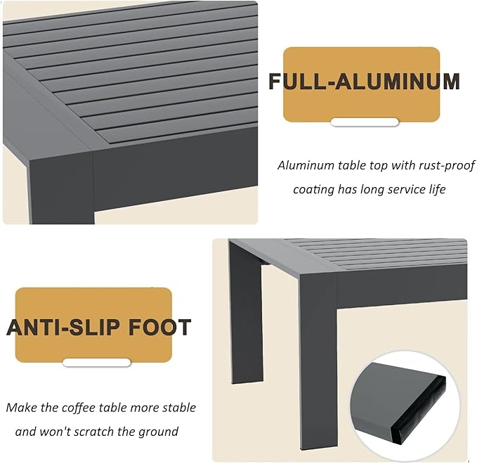 LayinSun Aluminum Outdoor Patio Coffee Table Modern Rectangle All-Aluminum End Table with Metal Frame - Photo 6