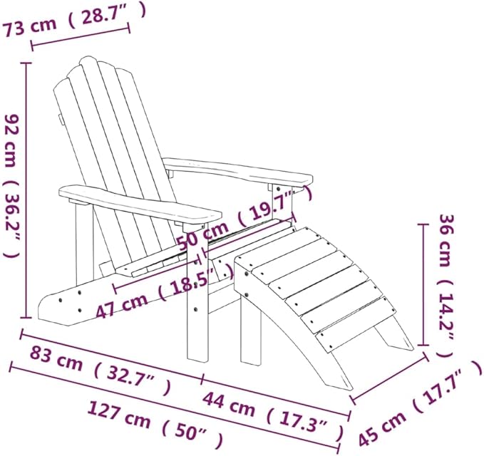 Adirondack Chairs Set with Footstool and Table HDPE Anthracite Outdoor Patio Furniture for Garden Terrace Relaxation - Photo 2
