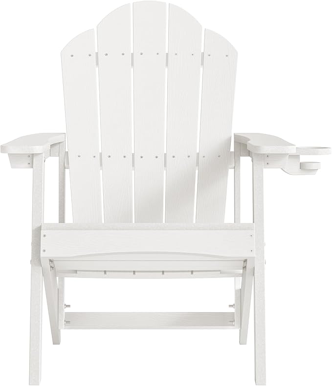 LUE BONA HDPE Adirondack Chairs Set of 4 - Salt-Spray Resistant Seating with Cup Holder for Poolside, Fire Pit, Deck & Coastal Resort, White