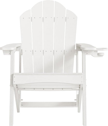 LUE BONA HDPE Adirondack Chairs Set of 2 - Salt-Spray Resistant Seating with Cup Holder for Porch, Poolside, Deck & Coastal Backyard, White