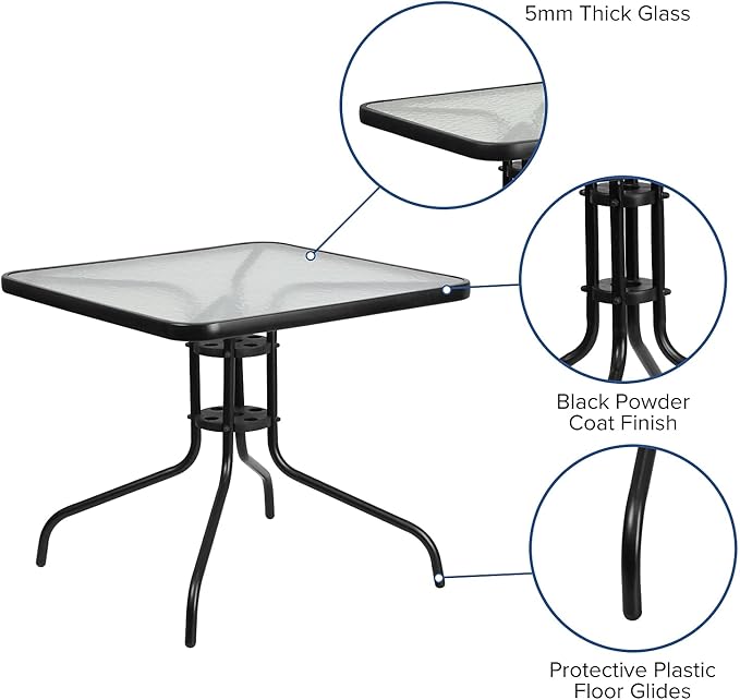 Flash Furniture Barker 31.5" Square Indoor/Outdoor Tempered Glass Metal Frame Side Table - Photo 4