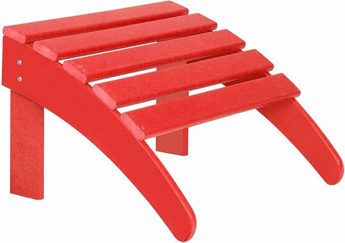 WestinTrends Malibu Outdoor Lounge Chairs Set, 5-Pieces Adirondack Chair Set of 2 with Ottoman and Side Table, All Weather Poly Lumber Patio Lawn Folding Chair for Outside, Red