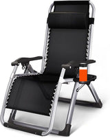 Outdoor Padded Lounge Chair Folding Outdoor Patio Recliner, Anti Gravity Lounger for Backyard w/Headrest, Cup Holder - Photo 1