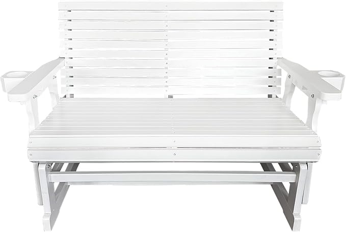 Fortune Candy Patio Glider with Cup Holders, High Roll Back and Deep Contoured Seat,Heavy Duty 800 Lb (White, 2-Seater) - Photo 8
