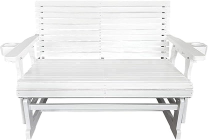 Fortune Candy Patio Glider with Cup Holders, High Roll Back and Deep Contoured Seat,Heavy Duty 800 Lb (White, 2-Seater)