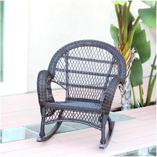 Pemberly Row Outdoor Rocker Chair, Resin Wicker and Steel Frame, Espresso Finish, 36" H x 19" W x 30" D, Weather-Resistant Design, Stackable, Durable Patio or Poolside Seating