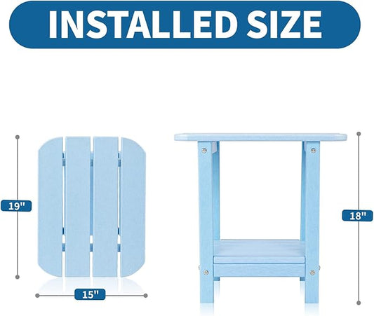 VINGLI Outdoor Side Table with 2 Layer Storage, Plastic Waterproof and UV Resistant HDPE Adirondack Coffee End Tables, All Weather for Patio, Backyard, Pool, Indoor Use (Blue)