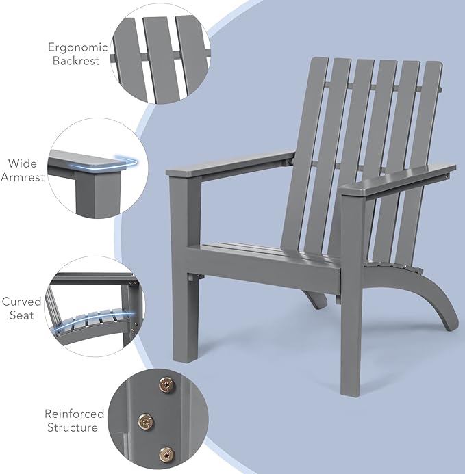 Giantex Adirondack Chair Set of 2 Acacia Wood Outdoor Chairs, 350 lbs Weight Capacity, Weather Resistant Campfire Chairs for Lawn Seating, Garden, Poolside, Balcony, Patio Lounger, Black
