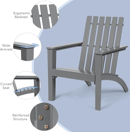 Giantex Adirondack Chair Set of 2 Acacia Wood Outdoor Chairs, 350 lbs Weight Capacity, Weather Resistant Campfire Chairs for Lawn Seating, Garden, Poolside, Balcony, Patio Lounger, Black