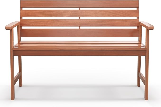 Tangkula 48 Inch Hardwood Outdoor Bench with Backrest, Wood Patio Loveseat Chair with Breathable Slatted Seat & Backrest, Ergonomic Outside Bench for Backyard, Balcony, Garden & Porch