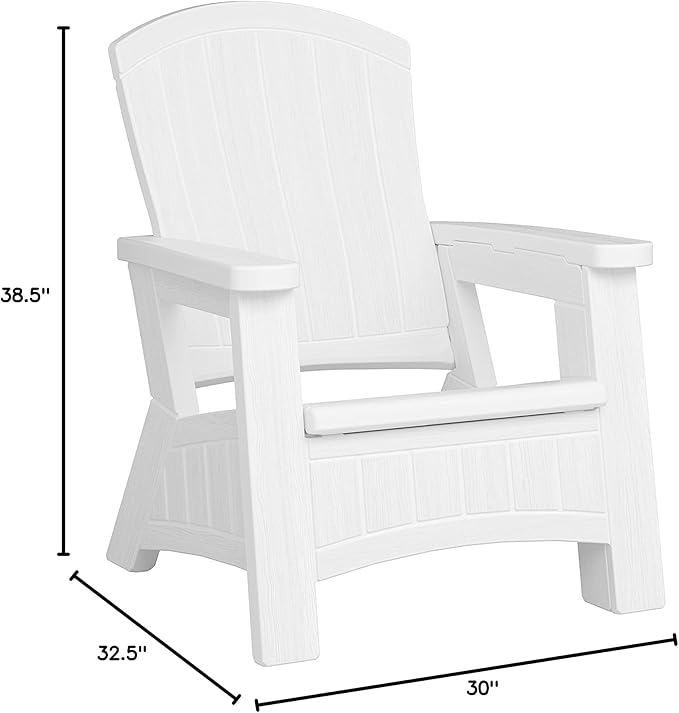 Suncast UV-Resistant Stylish Adirondack Outdoor Backyard Patio Chair with in-Seat Storage, White