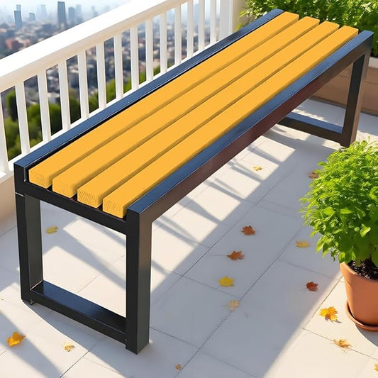 Garden Bench for Outdoors, Weatherproof Patio Bench Wooden Benches 2-Person Backyard Seat Backless Seat with Metal Frame for Park Backyard Entryway 3.3ft 3.9ft 4.9ft 5.9ft(Yellow Black,39.4in)
