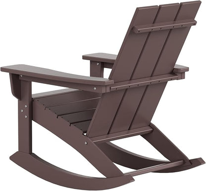 WestinTrends Ashore Patio Rocking Chair, All Weather Poly Lumber Plank Adirondack Rocker Chair, Modern Farmhouse Outdoor Rocking Chairs for Porch Garden Backyard and Indoor, Dark Brown