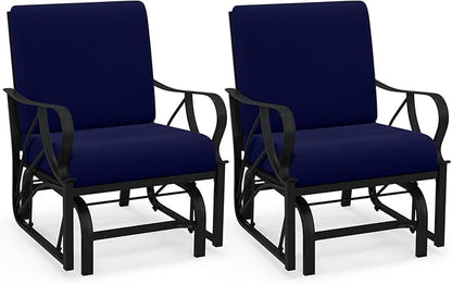 Giantex 2-Pack Outdoor Glider, Patio Rocking Chair with Thick Cushion, Sturdy Metal Frame, Curved Armrest, Ergonomic Design, Single-Person Glider Chair for Garden, Yard, Porch Rocker, Navy