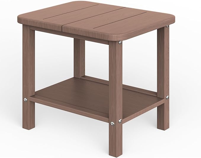 Patio Side Table, Small Rectangular HDPE Adirondack End Table for Outdoor Use in Pool, Garden, Lawn, Backyard,Brown