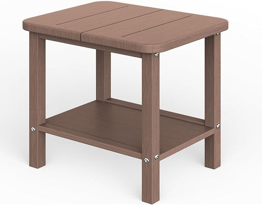 Patio Side Table, Small Rectangular HDPE Adirondack End Table for Outdoor Use in Pool, Garden, Lawn, Backyard,Brown
