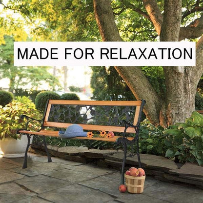 LICOME 49" Garden Bench Outdoor Bench Patio Bench,Cast Iron Metal Frame Patio Park Bench with Floral Pattern Backrest,Arch Legs for Porch,Lawn,Yard(Style3)