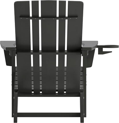 Flash Furniture Halifax Adirondack Chair with Cup Holder, Weather Resistant Poly Resin Adirondack Chair, Black