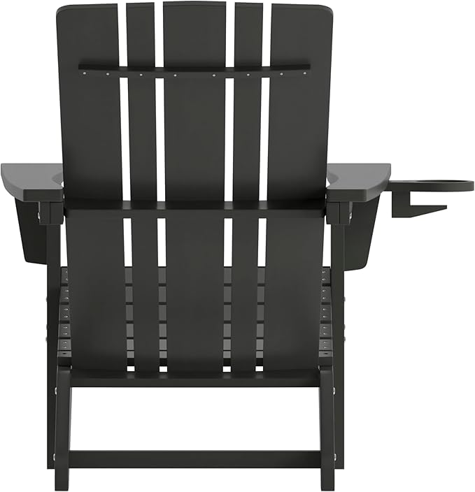 Taylor & Logan Hedley Adirondack Chair with Cup Holder, Weather Resistant HDPE Adirondack Chair in Black
