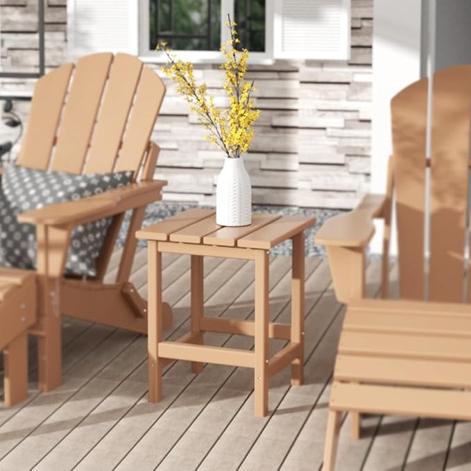 Costaelm Square Outdoor Side Tables, Adirondack Patio Tables for Outside, HDPE Patio End Table Weather Resistant, Balcony Table for Pool, Seaside, Backyard, Porch, Indoor Companion, Teak