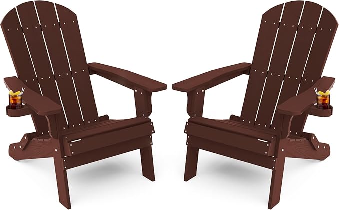 YEFU Adirondack Chair Set of 2, Folding Oversized Plastic Adirondack Chair with Cup Holder - Photo 1