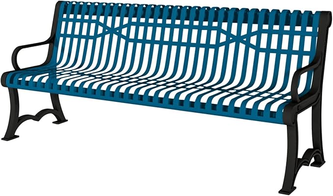 COATEDOUTDOORFURNITURE Coated Outdoor Furniture Heavy-Duty Outdoor Bench Thermoplastic Coated, Slatted Steel, Commercial-Grade Garden Bench, Made in America (Portable with Back, 4 Ft, Light Blue)