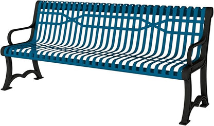 COATEDOUTDOORFURNITURE Coated Outdoor Furniture Heavy-Duty Outdoor Bench Thermoplastic Coated, Slatted Steel, Commercial-Grade Garden Bench, Made in America (Portable with Back, 4 Ft, Light Blue)
