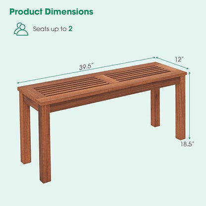 Tangkula Patio Wood Bench, 2-Person Solid Wood Bench with Slatted Seat, 39.5" Long Loveseat with Stable Wood Frame, Indoor Outdoor Dining Bench for Backyard, Poolside, Entryway (1)