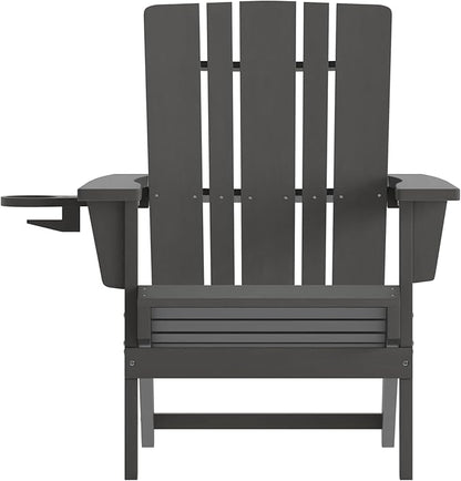 Flash Furniture Halifax Adirondack Chairs with Cup Holders, Weather Resistant Poly Resin Adirondack Chairs, Set of 4, Gray