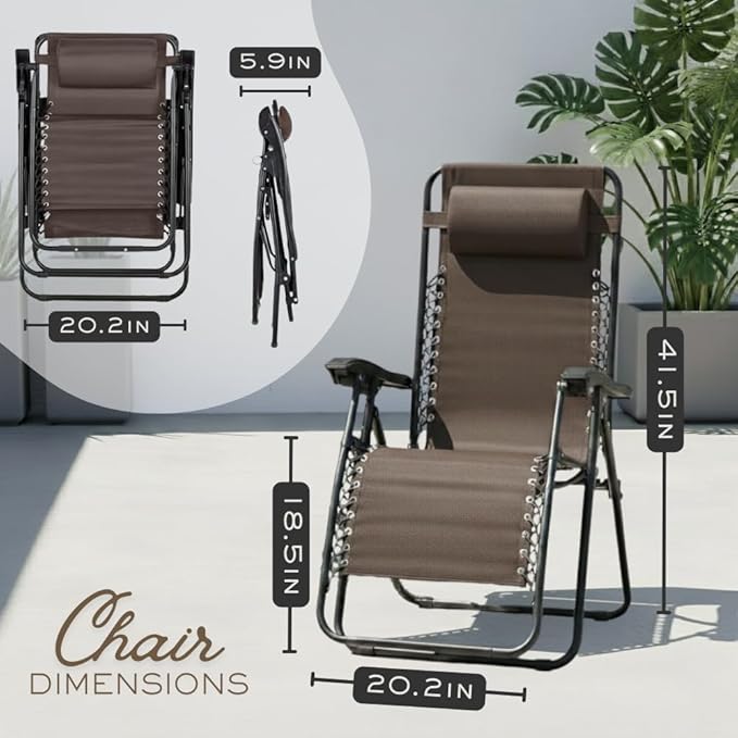 Adjustable Zero Gravity Lounge Chair with Steel Mesh Fabric: Reclining Lawn Chair Featuring Comfort Pillow - Photo 2