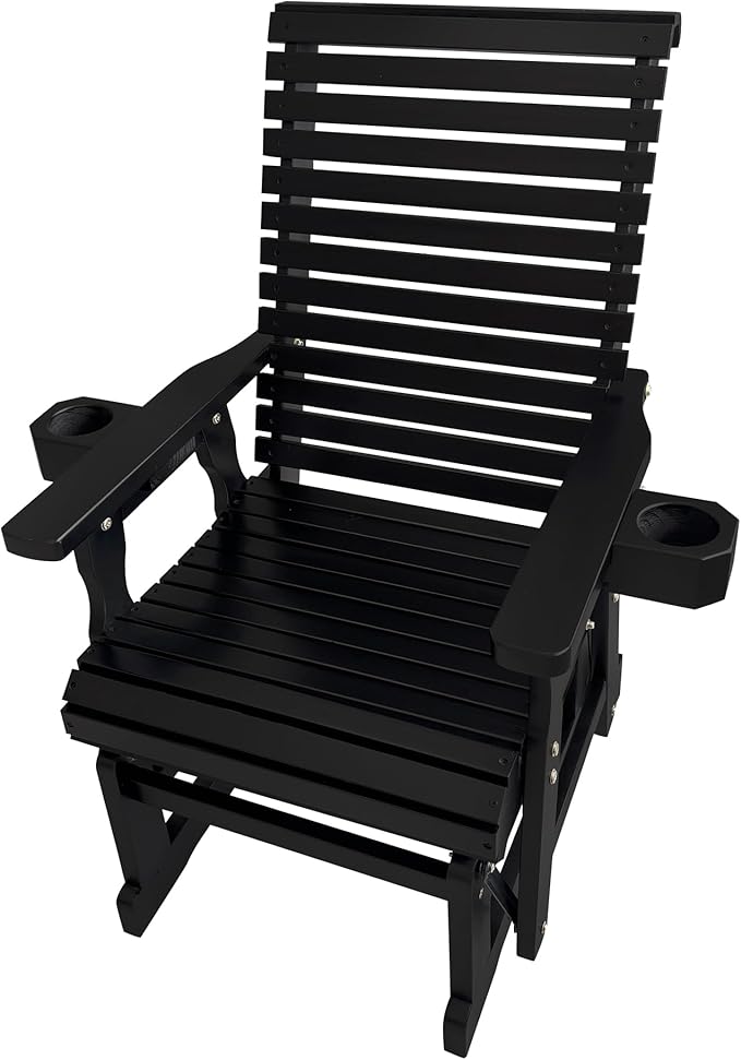 Fortune Candy Wooden Patio Glider for One Person, with High Backrest and Deep Contoured Seat, Solid Fir Wood - Photo 8