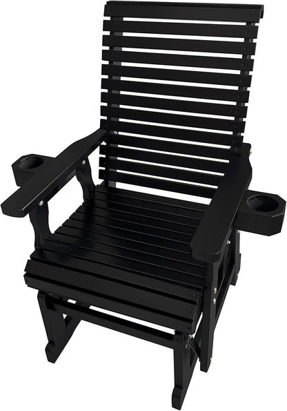 Fortune Candy Wooden Patio Glider for One Person, with High Backrest and Deep Contoured Seat, Solid Fir Wood, Heavy Duty 600 LBS (Black, 1-Seater)