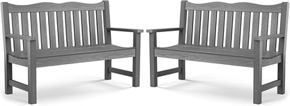 Stoog Outdoor Bench, Waterproof Garden Benches Set of 2, Never Rot or Fade, Used for Garden, Porch, Backyard and Deck, Grey