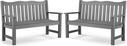 Stoog Outdoor Bench, Waterproof Garden Benches Set of 2, Never Rot or Fade, Used for Garden, Porch, Backyard and Deck, Grey