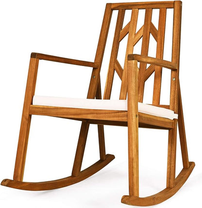 RELAX4LIFE Wooden Rocking Chair Outdoor - Oversized Patio Rocker w/High Backrest, Long Armrest, Removable Soft Cushion, Porch Rocking Chair for Backyard, Garden, Patio Rocking Chair (1, White)