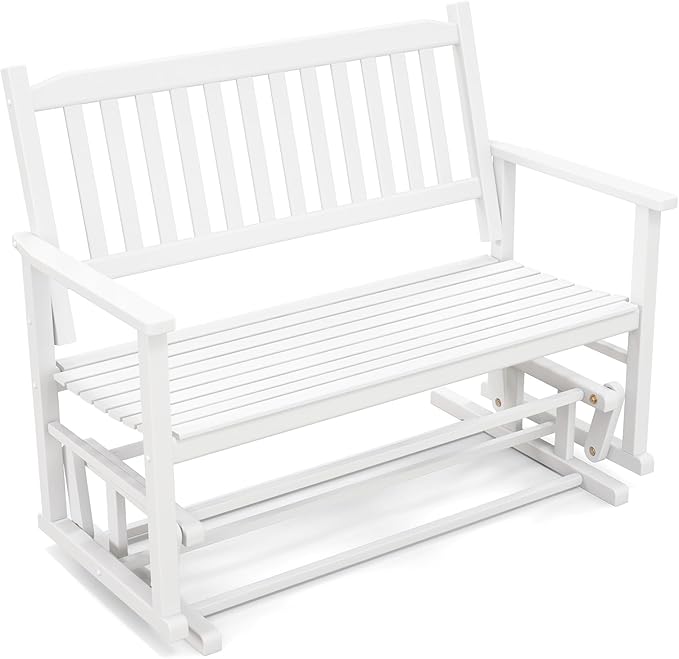Tangkula 2 Person Outdoor Glider Bench, Poplar Wood Patio Swing Glider Loveseat with Armrests, Slatted Seat & Backrest - Photo 1