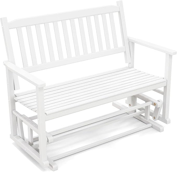 Tangkula 2 Person Outdoor Glider Bench, Poplar Wood Patio Swing Glider Loveseat with Armrests, Slatted Seat & Backrest - Photo 1
